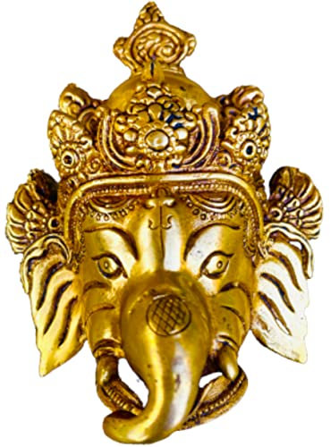 QT S Ganesh Handgefertigte Messingmaske Mukut für Wanddekoration – Sohn des Herrn Shiva für Glück Erfolg & Wohlstand für Zuhause, Terrasse, Büro, dekorative Messingmaske, handgefertigt in Nepal
