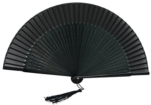 Portable Folding Fan Hand Held Bamboo Silk Folding Fan Hand Fan,Chinese/Japanese Charming Elegant Vintage Retro Style Women Hand Held Folding Fans Birthday Gifts Retro Fabric Fans (Black)