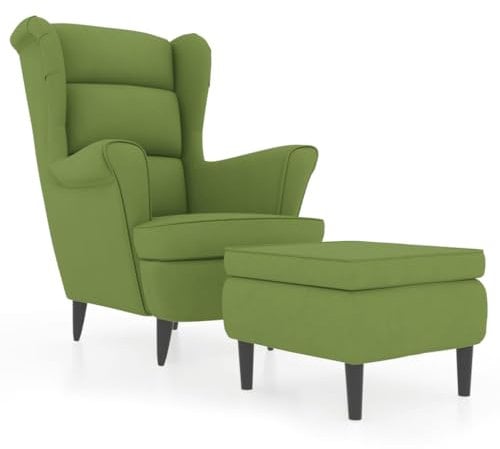 vidaXL Ohrensessel mit Hocker Armlehnen Fernsehsessel Polstersessel Loungesessel Wohnzimmersessel TV Sessel Ruhesessel Relaxsessel Hellgrün Samt
