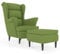 vidaXL Ohrensessel mit Hocker Armlehnen Fernsehsessel Polstersessel Loungesessel Wohnzimmersessel TV Sessel Ruhesessel Relaxsessel Hellgrün Samt