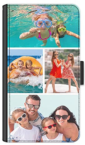 Personalised Phone Case For Apple iPhone 16, 15, 14, Pro, Max, Mini, Plus 13, 12, 11, X, XS, XR Phone, Custom Photo Collage, Image on Leather Side Flip Wallet Phone Case, Phone Cover - Four Images