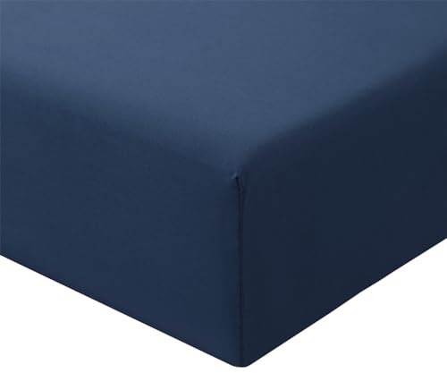 RUIKASI Spannbettlaken 90x190cm Blau Bettlaken - Oeko Tex Spannbetttuch 90x190 Bettbezug, Mikrofaser Betttuch Bett Laken Bezug 90 x 190 Marine 30 cm Tiefe Tasche, Bed Fitted Sheet Bedsheet