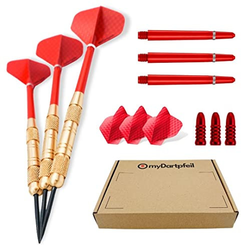 Dartpfeile mit Metallspitze für Dartscheibe | Profi Steel-Darts 22g mit Stahl Spitze | Dart-Set mit Schäften und Darts Flights | Steel Dartpfeile und Darts Zubehör in rot