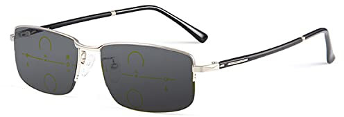 RICCIE Herren Gleitsichtbrille Multi-Focal alt Lesebrille, Outdoor Photochromic Business Sonnenbrille / UV400 Dioptrie +1.0 bis +3.0,Silber,+2.5