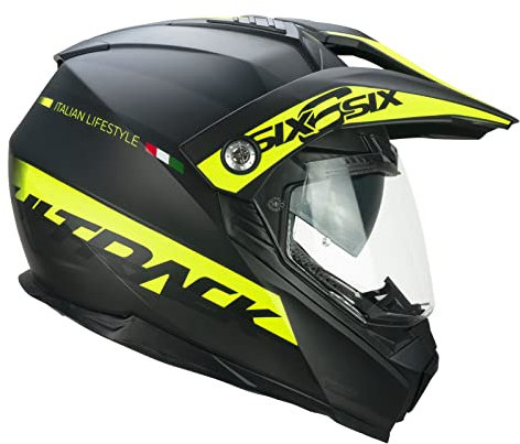CGM Casco integrale, 666S TWIN HITRACK, Nero Giallo fluo opaco, M (57-58cm)