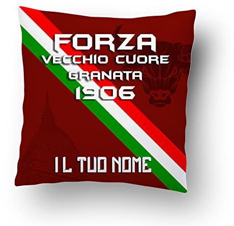 Generico Forza Vecchio Cuore Granata Cuscino Personalizzato con Nome Idea Regalo Squadra del Cuore Tifosi Toro Torino Calcio Papà Nonno Natale Compleanno Decorazioni Casa Divano Letto Retro Colorato