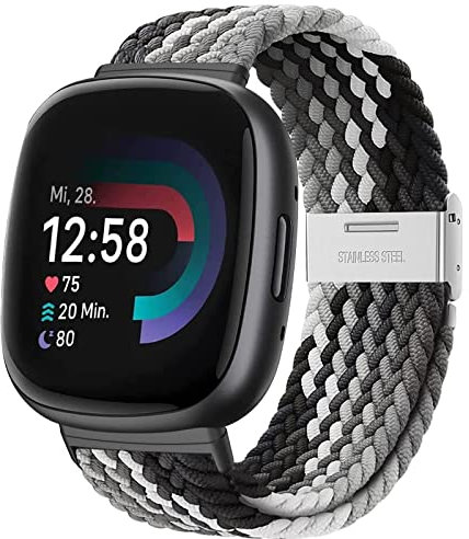 YASPARK Solo Loop Armband für Fitbit Versa 3/4 und Sense 2 - Verstellbares Geflochtenes Elastisches Sport-Nylonband