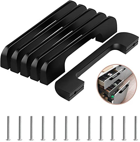 Lxoraziy 6 Pack Kitchen Door Handles, 128mm Hole Centre Flat Black Cabinet Handles, Aluminum Alloy Furniture Drawer Pulls (Screws Included)