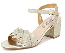 QUEEN HELENA Sandali Eleganti Glitterati con Tacco Basso con Strass Donna ZM9460 (Oro, Numeric_39)