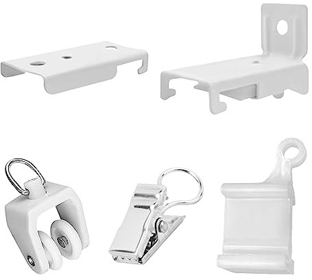 Gardinenschienen-Zubehör, Vorhangschienen-Befestigungs-Set, 2 Vorhangschienen-Endkappe, 30 Gardinenschienenrollen, 30 Gardinenschienen-Clips, 13 Decken- oder Wandhalterung für Vorhangschiene