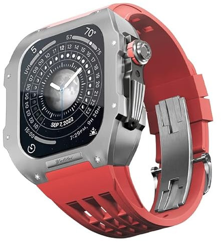 BCMCBV Correa de reloj de lujo, para Apple Watch 6/5/SE/4 Series Titanium Case+fluororubber Luxury Watch Band para Iwatch 44mm Watch Band Retrofit Kit Upgrade Watch Band and Case, 44MM, Agate