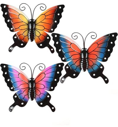 Tangser Metall-Schmetterlings-Wanddekoration – 28.9x21.6 cm, lebendige Outdoor-Garten-Wandkunst, größere Größe, Balkon, buntes Geschenk für Familie und Freunde (3 Stück)