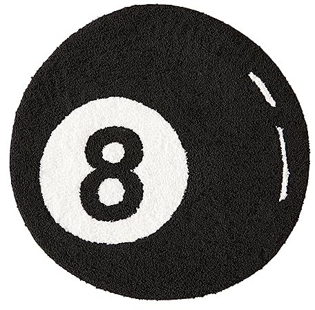 Estmy Schwarze 8 Bälle Runde Badezimmerteppiche Badteppich 2 Fuß rutschfest Waschbar Niedlich Einzigartig Cool Fun Schwarz und Weiß Kreis Badteppiche Weich Saugfähig