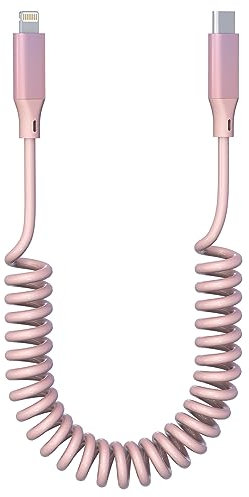 Cavo Spirale Cavo USB C a Lighning per Apple CarPlay, Cavo di Ricarica iPhone USB-C PD 27W Ricarica Rapida con Dati, Spirale Corto per iPhone 14 13 12 11 Pro Max Plus Mini SE XS XR X 8 7 6 5, Rosa
