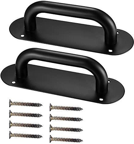 Xingwenhao Sliding Door Handles, 2 Pcs Black Door Pull Handles, Pull Push Door Handles with Back Plate, Metal Barn Door Handle for Bathroom Kitchen Cabinet Cupboard Shed Gate Door Handles