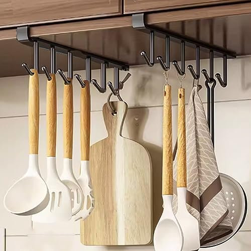 Nmgkokew Lot de 2 Tasse Rangement Crochets,Tasses à Crochets sous Armoir, Ustensiles de Cuisine Cravates Ceintures et écharpe Accrocher Porte-Rack Crochet sous Placard Cabinet (Noir)