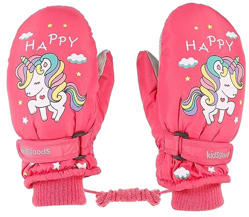 KAKU NANU Guantes impermeables Guantes de esquí para niños Bebés y niñas Manoplas de nieve de invierno Forro polar cálido Patinaje sobre hielo al aire libre 2-6 años Guantes rosados