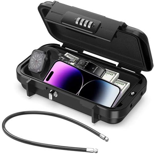 Diyife Coffre-fort Portable, Boîte à Code à 4 Chiffres Sécurisée Exterieur Avec Câble, Métal Étanche & Antirouille, Robuste Coffre de Stockage, pour Voyages, Plage, Maison