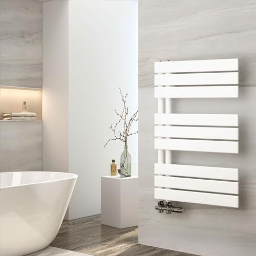 EMKE Badheizkörper 762x500 mm, Handtuchheizkörper Seitenanschluss Badheizkörper Handtuchhalter Handtuchwärmer Handtuchtrockner Heizkörper Flach Bad Handtuchheizung Weiß 397W