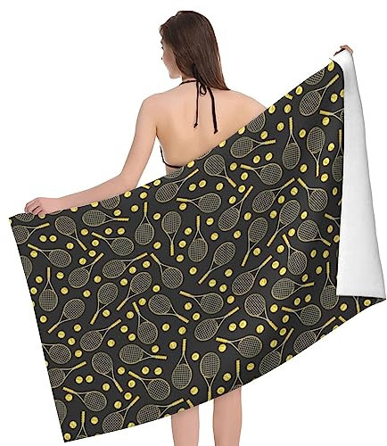 VhoMes Badetuch, lustige Tennisschläger und Tennisbälle, bedrucktes Strandtuch, super saugfähige Poolhandtücher, 130 x 80 cm, zum Schwimmen, Duschen, Sport