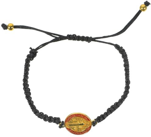 VILLCASE Saint Benedict Bracelet, Adjustable Black Cord Wrist Bracelet, Braided String Matching Protection Catholic Blessing Jewelry s Religious for Men Women