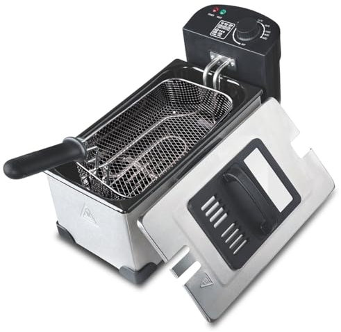 PochY Freidora eléctrica, Acero Inoxidable con Canasta y Tapa, 2200W, 3L, freidoras de encimera para Cocina doméstica y Restaurante, Pollo, camarones, Papas Fritas, Papas Fritas y más