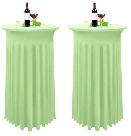 2er-Set Stretch Stehtisch Husse für Bistrotisch Salbeigrün Ø 80-85 cm Spandex Stretch Tischdecke mit Rock, Tischrock Für Hochzeit Geburtstagsfeier Bankett und Bistrotische(80×110cm,Salbeigrün)