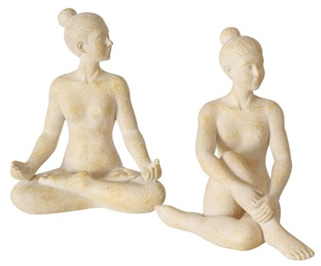2 x Dekofigur Yoga Frau Kunstharz Höhe 20 cm beige, Buddha, Esoterik