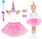 Ulikey 5 Stück Einhorn Kostüm Set, Einhorn Tütü, Einhorn Glasfaser Leuchtstäbe, Einhorn Haarreifen, Einhorn Haarspangen, Einhorn Prinzessin Kleid Mädchen für Cosplay Kindergeburtstag Karneval (Rosa)