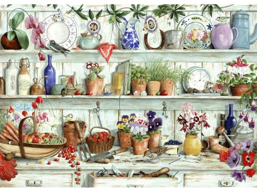 The House of Puzzles - Posies & Produce Jigsaw - Big 500 Piece Jigsaws For Adults, Extra Large Pieces, Artist Illustrated, Scenic Landscape, Deluxe Puzzle Gifts