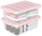 Yesdate 2 Pack 14 L Plastic Storage Boxes Clear Box & Pink Lid, Stackable Nestable Under Bed Boxes for Home, Office, Accessories