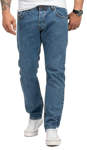 Lorenzo Loren Herren Jeans Regular Fit Stretch Jeans Männerhose Herrenjeans Denim Hosen Herrenhose Straight Cut Stonewashed LL-4003 Blau W40 L36