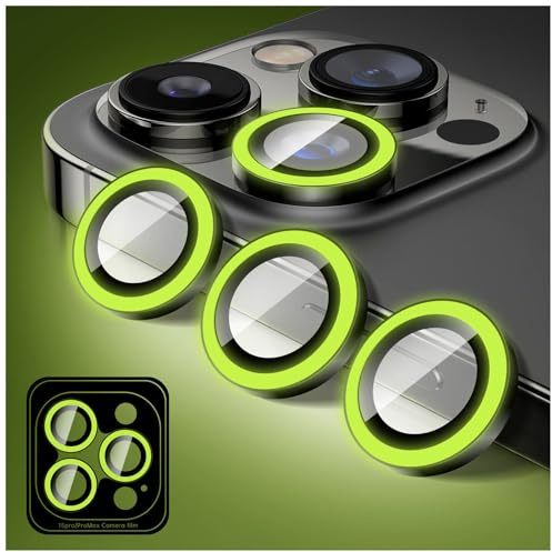 Zeponny Proteggi Obiettivo Fotocamera Compatibile con iPhone 12 Pro Max, Pellicola Protettiva per Obiettivo Fotocamera in Vetro Temperato Luminoso, Anelli in Lega (Verde Fluorescente)