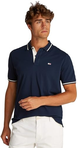 Tommy Jeans Herren Poloshirt Kurzarm Tipped Regular Fit, Blau (Dark Night Navy), M