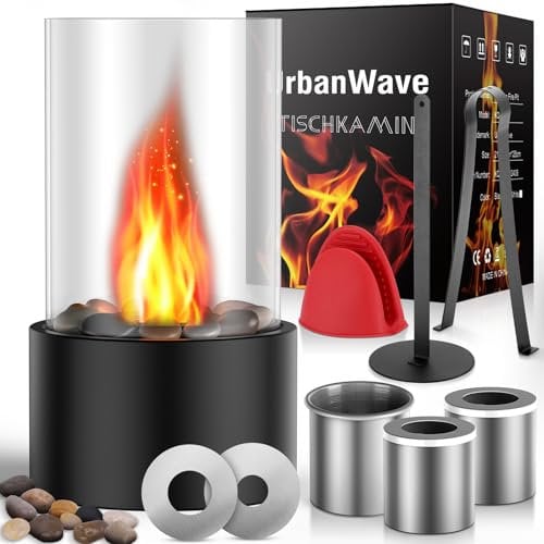 Tischkamin mit 2 verstellbaren Flammenringen,Tischfeuer für Indoor & Outdoor mit 2 Brennkammern bis 4H Brenndauer,Bio-Ethanol Kamin für Abendessen,Party,Balkon - schaffen Sie eine angenehme Atmosphäre