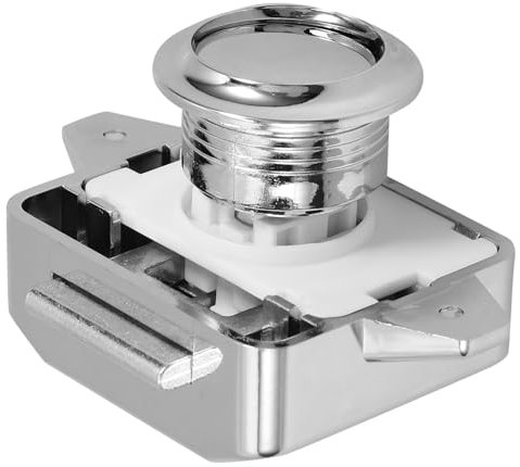 Veemoon Verrou à Bouton-poussoir pour Camping-car, Serrure de Porte Intérieure Chromée en Alliage de Zinc et Abs, Loquet à Pression Compact pour Armoire, Installation Facile, Lot Unique,