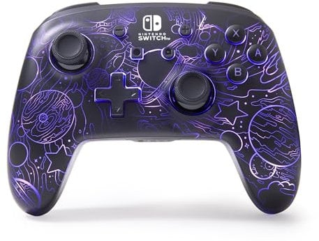PowerA Enhanced Wireless Controller for Nintendo Switch with Lumectra - Galactic Vortex, RGB lighting reveals a hidden galaxy design, rechargeable battery, motion controls, officially licensed