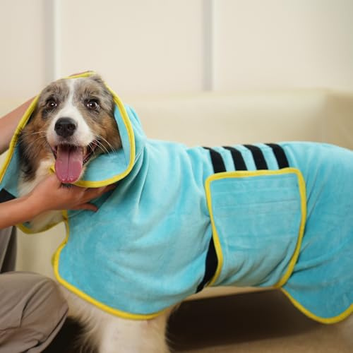 HezzLuv Hundebademantel Ultra Saugfähig Mikrofaser Hunde Trockenmantel | Für Schnelles Trocknen, Weiches Hundehandtuch für Welpen & erwachsene Haustiere Katzen, Fünf Größen erhältlich