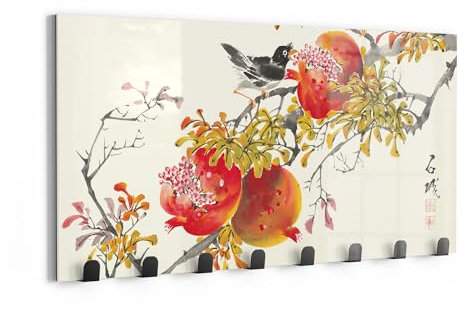 DEQORI Wandgarderobe Glas & Metall | Motiv Stille Eleganz | 60x30 cm | Design Haken-Leiste modern | Garderoben-Paneel für Flur, Wohnzimmer & Schlafzimmer | magnetisch & beschreibbar