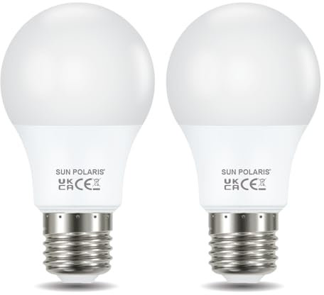 SUN POLARIS E27 Led Bulb Warm White - 2700K 7 watts 50w Edison Screw-in Lightbulbs, 600 Lumens Energy Saving Non Dimmable Standard GLS Lightbulb, ES27 Fitting Bright Light Bulbs for Home Pack of 2