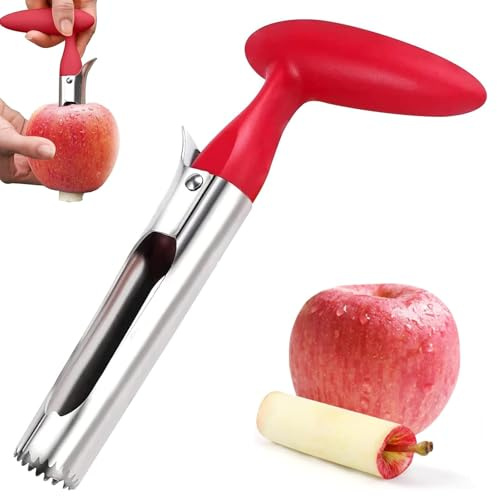 Yuiturt Vide Pomme, Vide-Pomme en Acier Inoxydable avec Poignée ABS et Lame Dentelée, Dénoyauteur Pratique pour Maison et Cuisine (Rouge)