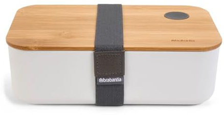 HAC24 Kunststoff Lunchbox 1200 ml mit Bambus Deckel 19,5 x 11,5 x 5,5 cm Brotdose Vesperdose Brotbox