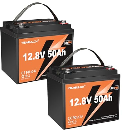 YEAGULCH 2er Pack Lithium Batterie 12V 50Ah Integriertes 50A BMS, 4000-15000 Zyklen, 640Wh, 12V 50Ah LiFePO4 Akku ideal für Wohnmobile, Solarenergie-Speicherung, Off-Grid