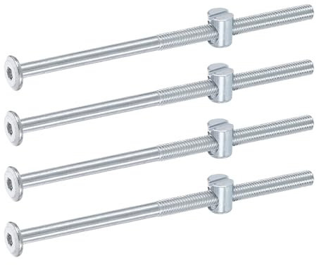 sourcing map 4Pcs Bed Frame Bolts, M6 x 120mm Hex Socket Head Screws Bolts Barrel Nuts Bunk Bed Bolt Furniture Screws with Slotted Head Barrel Nut for Chairs Cots, Silver