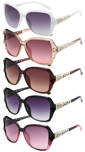 Scettar 5 Stück Sonnenbrille Damen Groß, Damen Sonnenbrille Mit Brillenputztuch, Sonnenbrilles Frauen Mit Uv Schutz Für Strand, Party Und Reisen