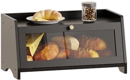 BAMBANG Brotkasten Bambus Schwarz,Brotaufbewahrung Frischhalten Brotbehälter Brotschrank Bread Box Holz,Brotaufbewahrungsbox Brotkorb Brotkästen Brotbox Modern Brot Aufbewahrung