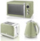Swan Retro Green 1.5L 3KW Jug Kettle, 2 Slice Toaster and 800W 20L Digital Microwave. Retro Design Matching Kitchen Set in Green