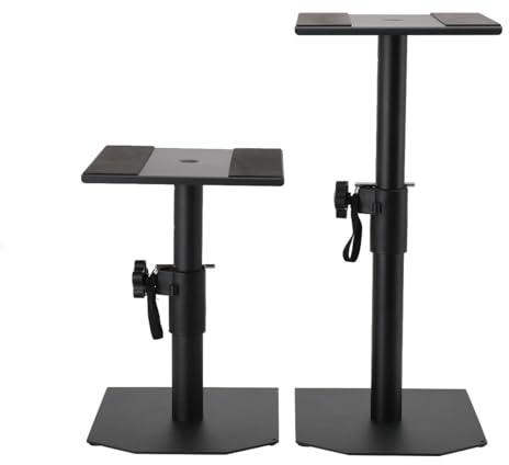 YILIKISS 1 Pair Black Floor Speaker Stands, Height Adjustable Speaker Stand, Metal Studio Monitor Speaker Stand, Modern Style
