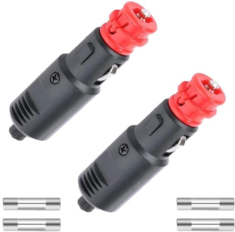2 Stk Zigarettenanzünder Stecker 12-24V Normstecker mit Sicherung | 4 Stk 10A Sicherungen für Auto/LKW/PKW/Motorrad, Kühlbox/Navi/Staubsauger, einfach, sicher
