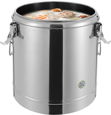 BAOCHADA 20L /30 L Transport Therm Transport Thermobehälter Kanister Lebensmittel Edelstahl Küche Getreidebehälter mit Deckel und Verriegelungsklemme, Küche Edelstahl Eimer für Schulkantinen (30L)